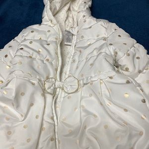 18 mos Puffer coat. White w gold dots